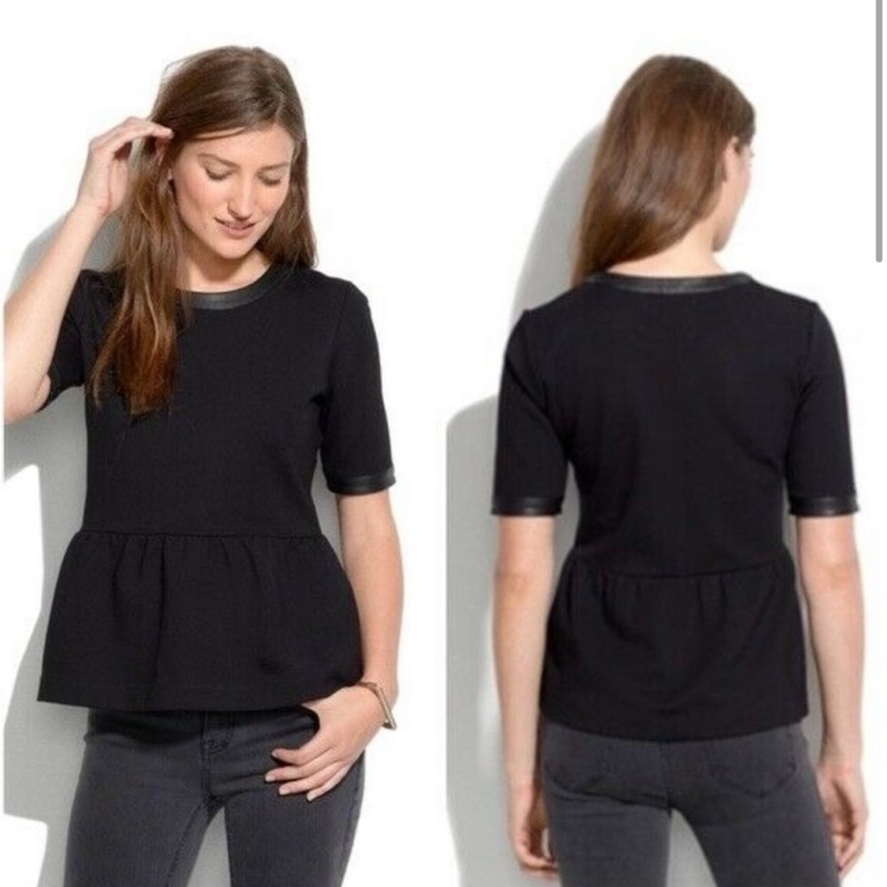 Madewell leather trim peplum top XS
